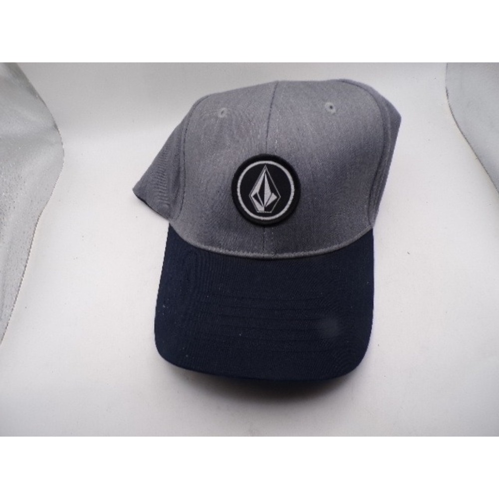Volcom Stone Grey Navy Blue Patch Baseball Hat Cap L/XL‎ Stretch Fit Mens